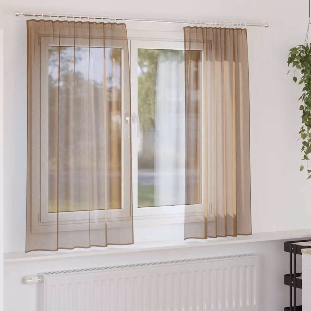 Berkfield Home Plain Transparent Voile Fabric Panel Curtains with Rod Pockets, 2 Pack, Brown – 2