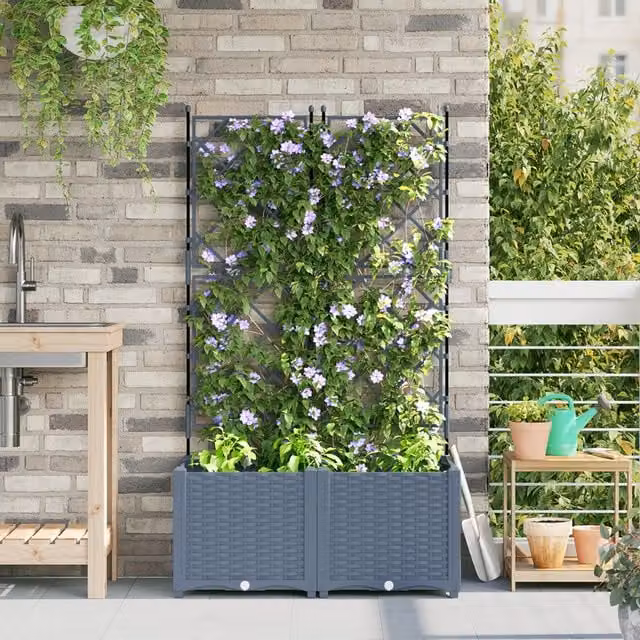 Berkfield Home Garden Planter with Trellis, 2 Piece Set, Grey, W: 80 cm, D: 40 cm, H: 143 cm