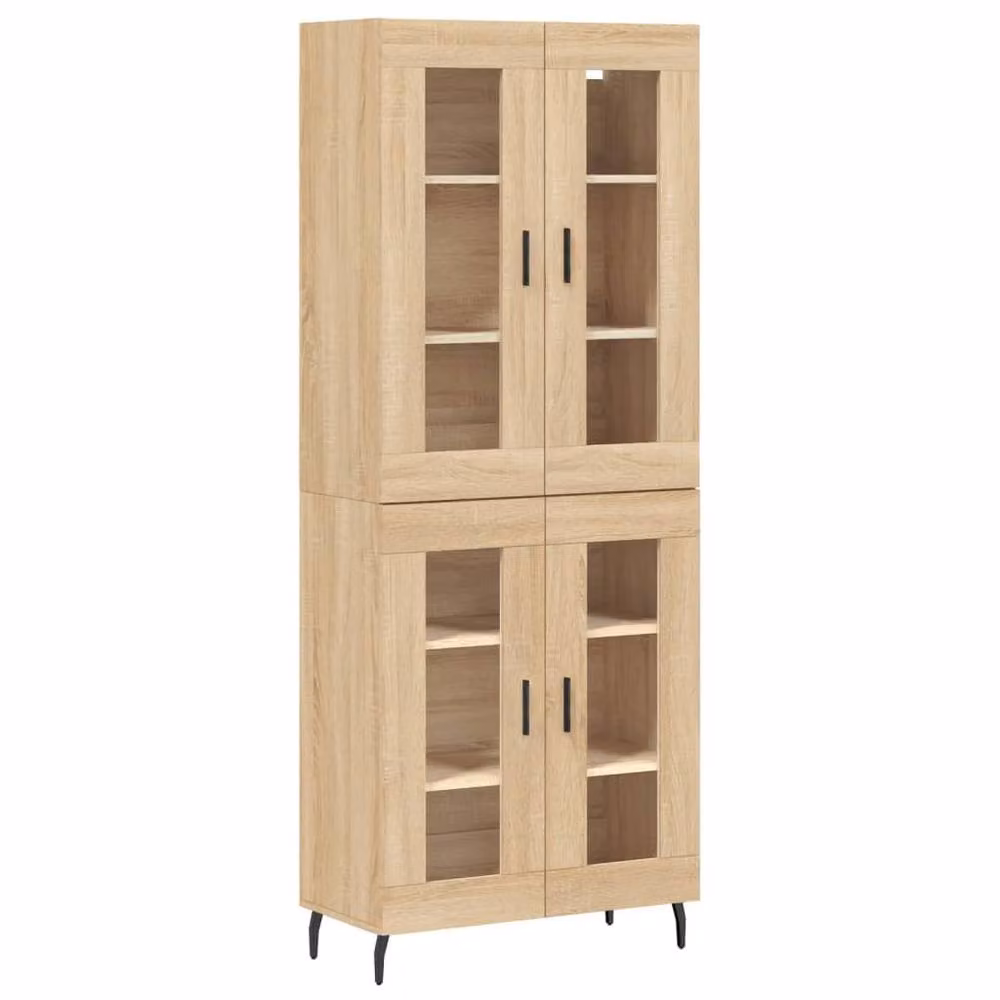 Berkfield Home Sonoma Oak Highboard in Brown with Glass Doors, W: 69.5 cm, D: 34 cm, H: 180 cm – 2