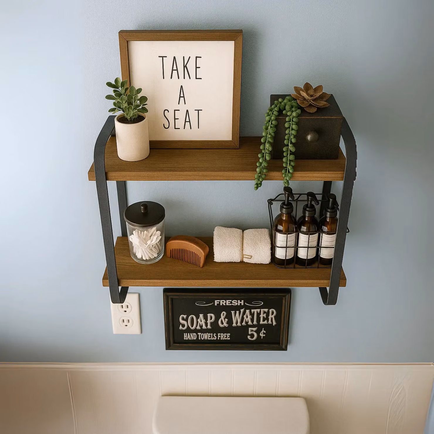 Rafaelo Mobilia Industrial 2 Tier Wooden Floating Shelf in Brown and Black, W/D/H: 60 x 15 x 51.5 cm – 2