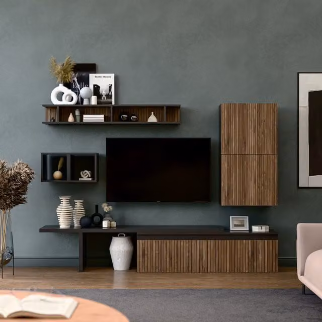Decorotika Braga Modern Wall Mounted Entertainment Center in Black