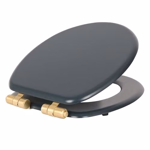 Harbour Housewares Soft Close Oval Wooden Toilet Seat in Blue and Gold – 1