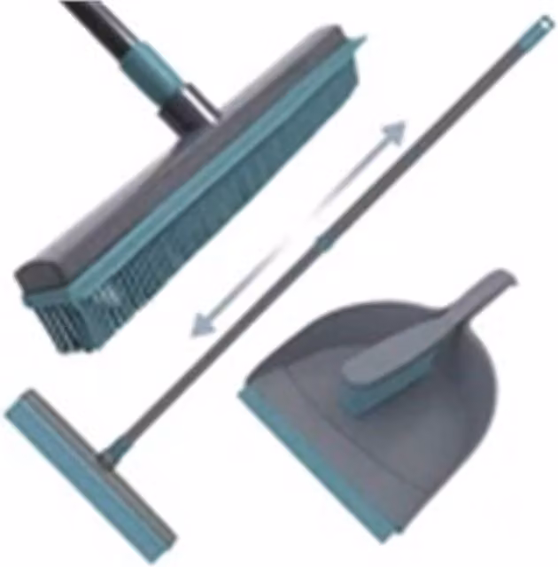 Nordara Grey and Blue Rubber Dustpan and Brush Set with Telescopic Handle, Length: 100 cm – 1