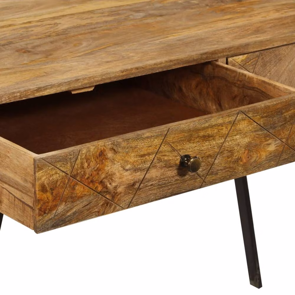 Berkfield Home Solid Mango Wood Writing Desk with Drawers, Brown, W/D/H: 110 x 50 x 76 cm – 4