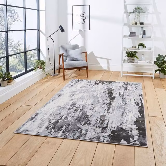 Terrys Modern Abstract Machine Woven Rectangular Rug, Grey, W: 200 cm, D: 290 cm