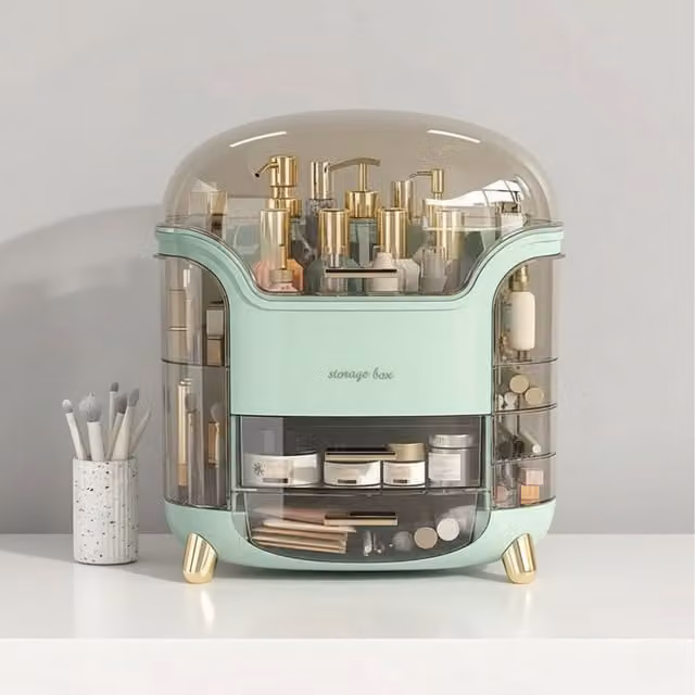 Smartbies Large Capacity Makeup Storage Organiser Box with Lid, Green Plastic