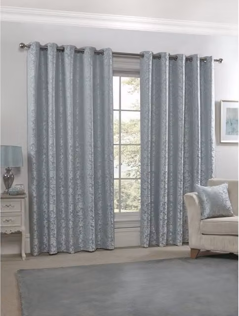 NewEdgeBlinds Blue Floral Eyelet Jacquard Fabric Curtains