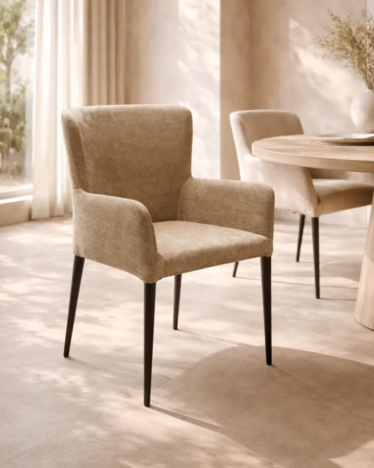 Tommy Franks Modern Fabric Dining Chair in Green and Beige with Metal Legs, H 86.5 x W 63.5 x D 55.5 cm