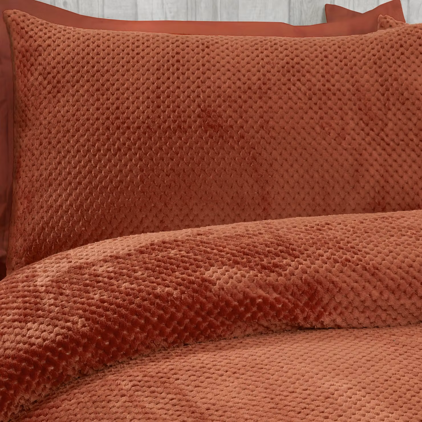 Smart Living Reversible Waffle Teddy Fleece Duvet Set in Burnt Orange, Size: Super King, W/D/H: 200 x 200 cm – 2