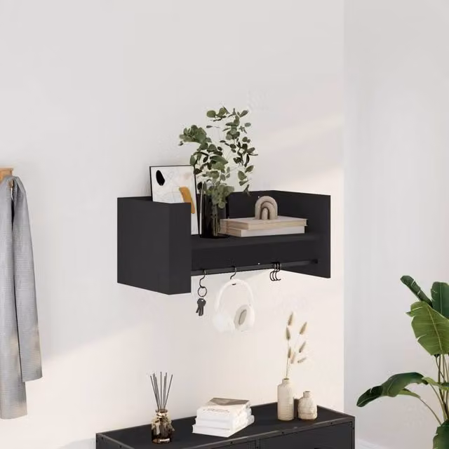 Berkfield Home Modern Black Wall Mounted Cube Shelf with Back Panel, W/D/H: 70.5 x 30.5 x 30.5 cm