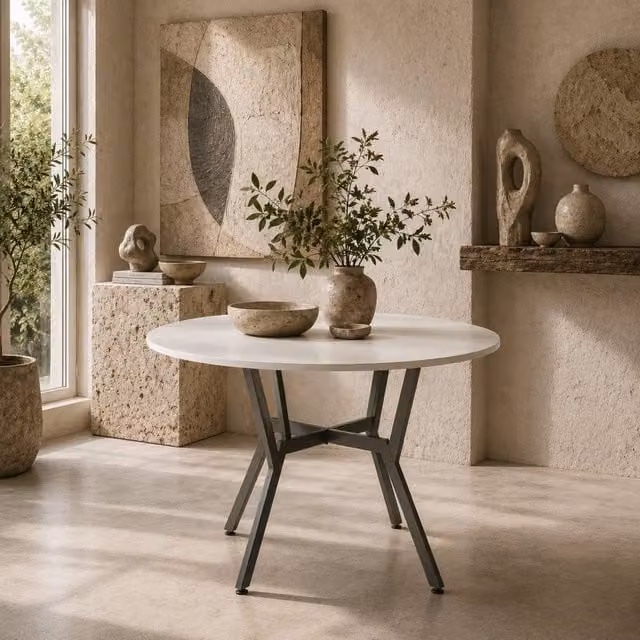 Wyld Haus Terretti Round Dining Table, High Gloss White with Black Metal Legs, Diameter: 90 cm, Height: 76 cm