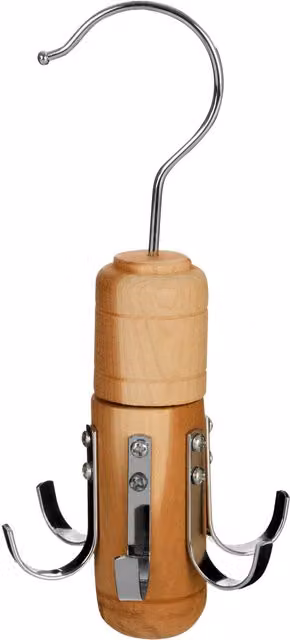 Orsina Cedar Wood Tie and Belt Hanger with 6 Silver Chrome Swivel Hooks, Brown