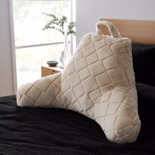 Catherine Lansfield Cosy Diamond Faux Fur Cuddle Filled Cushion in Beige