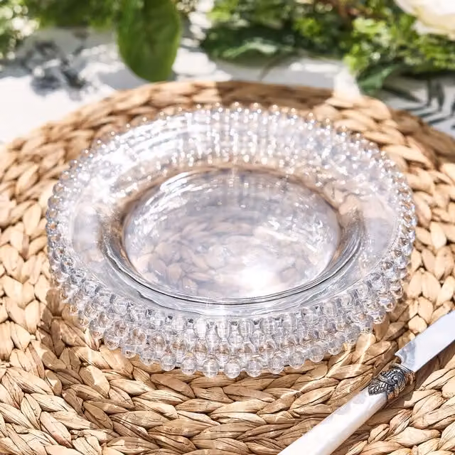 Dibor Bella Perle Set of 4 Clear Glass Dessert and Side Plates, Diameter: 20 cm