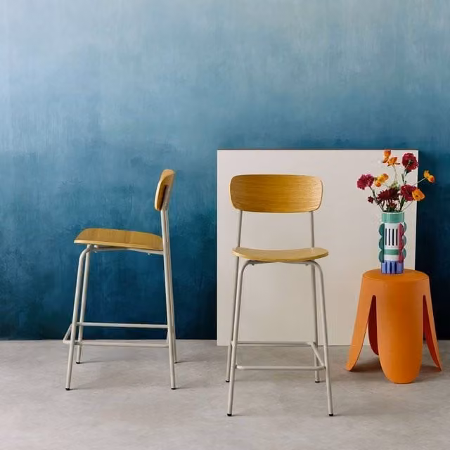 sweeek Vintage Metal and Plywood Bar Stool Set of 2 in Beige and Walnut – 1
