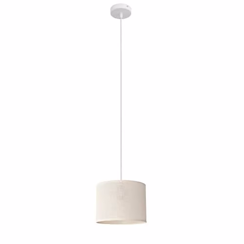 Netlighting Helam Alba Cylindrical Fabric Pendant Ceiling Light in White and Beige, Diameter: 20 cm