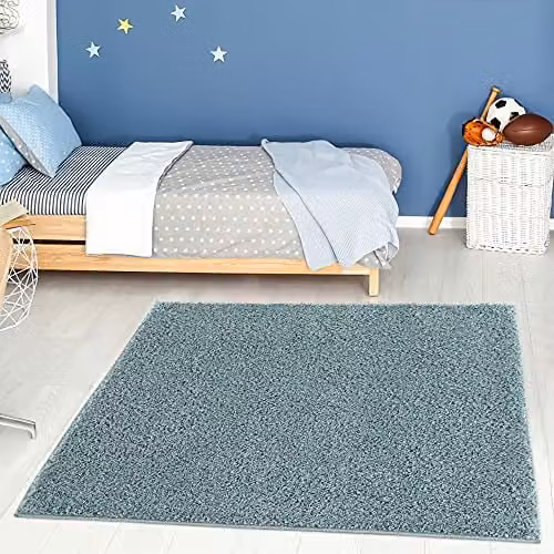 THE RUGS Duckegg Blue Shaggy Soft High Pile Square Rug, W/D: 120 x 120 cm