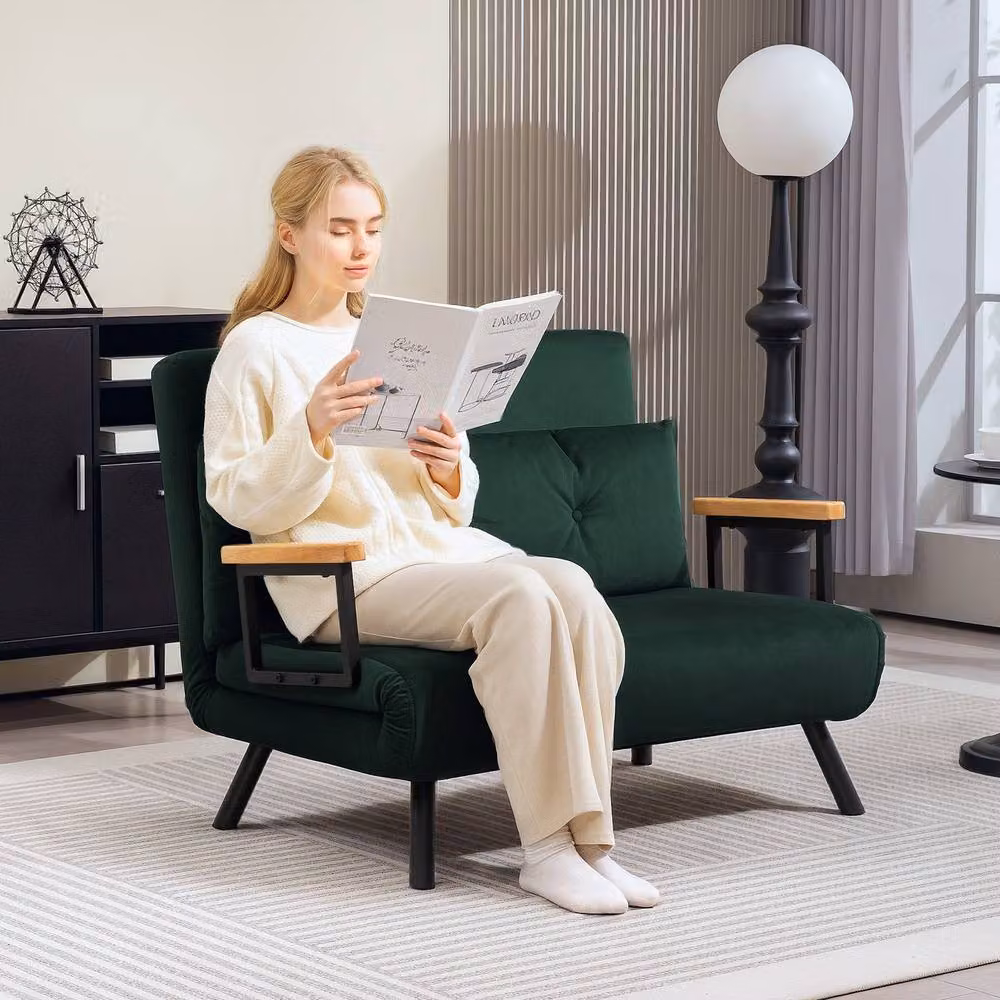 STILVORA Green Velvet Click Clack Sofa Bed with Sleeping Function and Scatter Cushions – 2