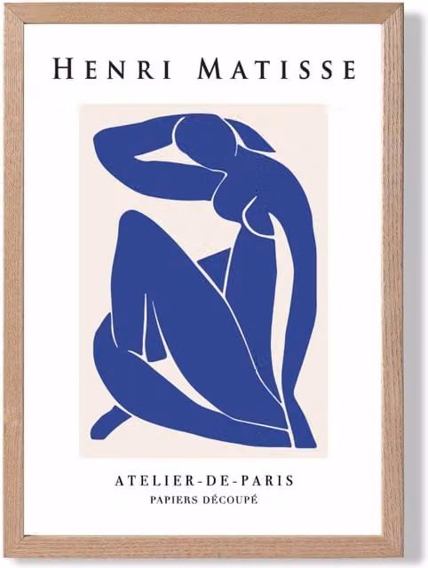 ARTZE Matisse Nude Blue and Beige Abstract Exhibition Framed Print with Dark Blue Oak Frame, A2