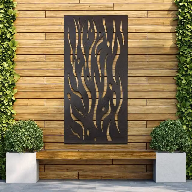 MirrorOutlet Amarelle Extra Large Metal Flame Design Garden Screen, Black, H 180 cm x W 90 cm