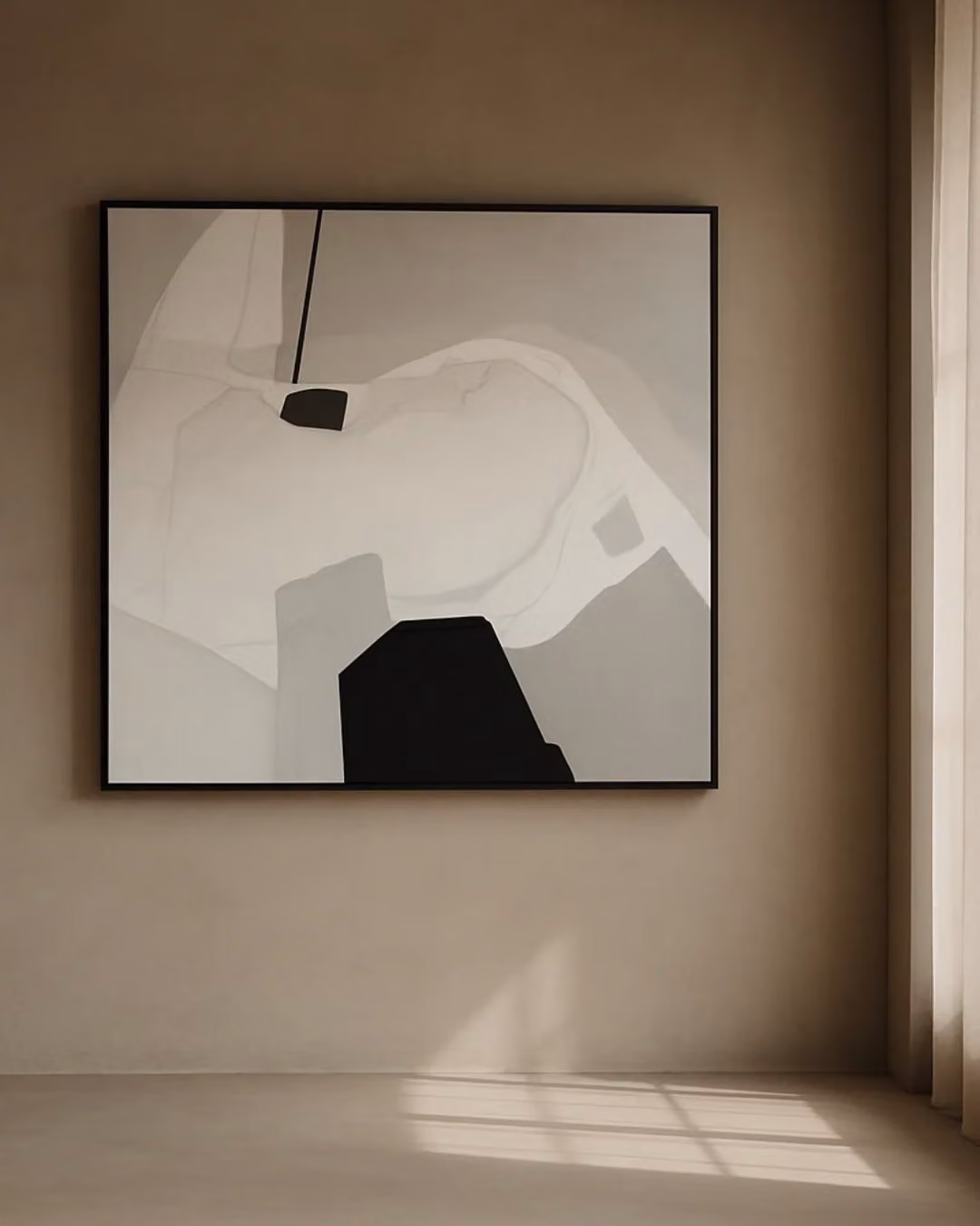 Tommy Franks Contour Oil Canvas Abstract Painting in Black and Grey, W/H: 165 x 180 cm
