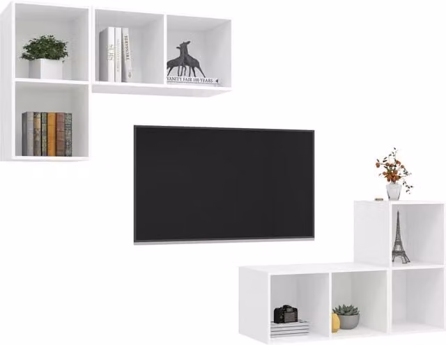 Berkfield Home 4-Piece Wall-Mounted TV Cabinet Set in White Engineered Wood, W/D/H: 72 x 37 x 37 cm