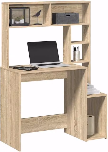 Berkfield Home Computer Desk with Shelves in Sonoma Oak Brown, W/D/H: 100 x 45 x 140 cm