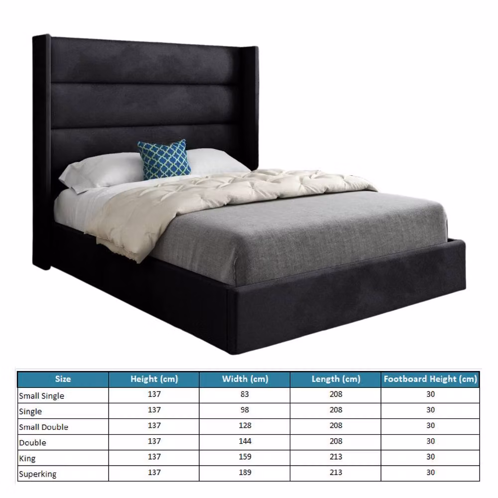Casani Ramsey Upholstered Velvet Designer Bed Frame in Black, Super King, 200 x 200 cm – 6