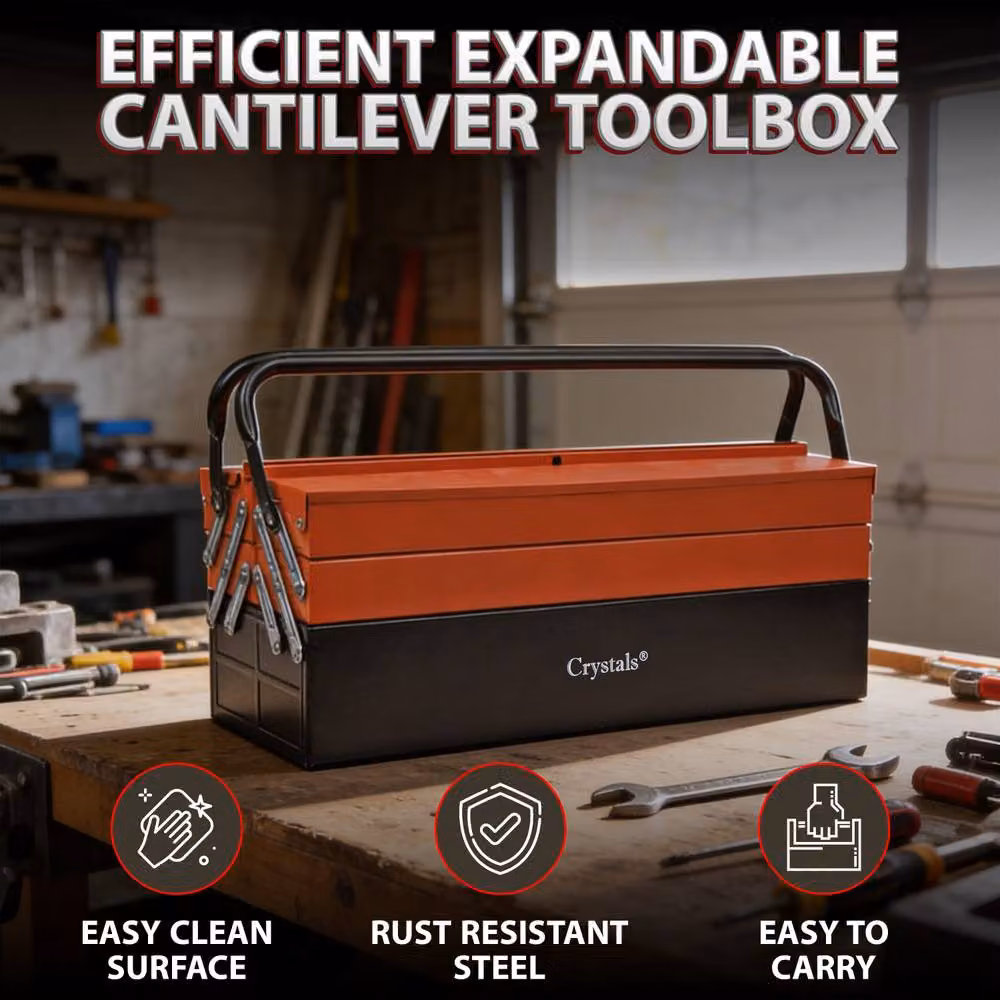 Crystals Heavy Duty Metal Cantilever 5 Tray Toolbox in Red – 6