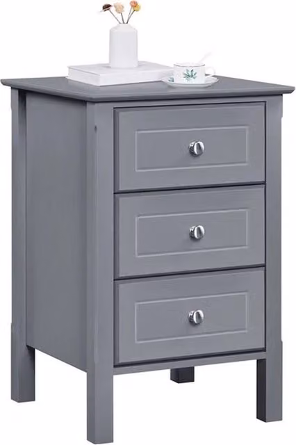 KORVIXA Narrow Bedside Table with 3 Drawers in Grey – 1