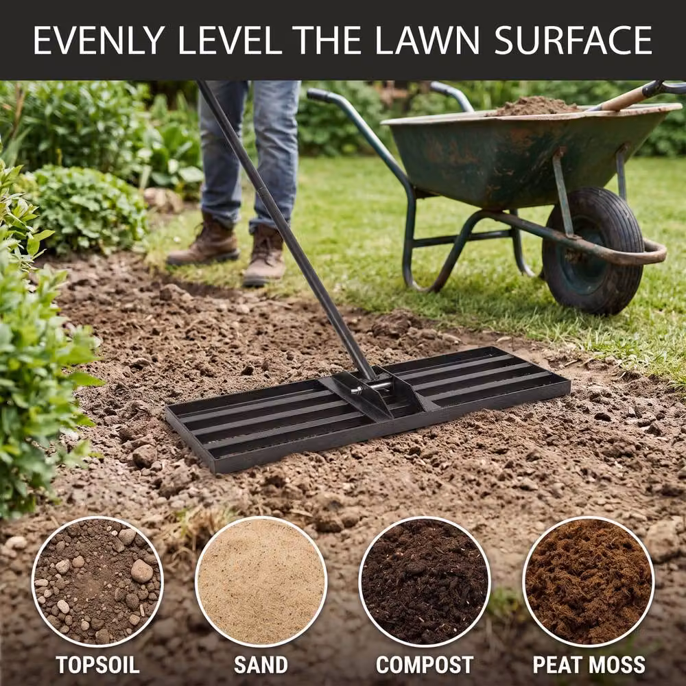Crystals Lawn Leveling Rake with 78 inch Steel Extended Handle in Black – 6