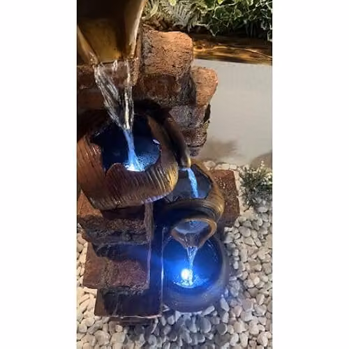Tranquility Moroccan Pots Mains Power Tabletop Cascade Water Feature with Cover in Sand and Brown – 3