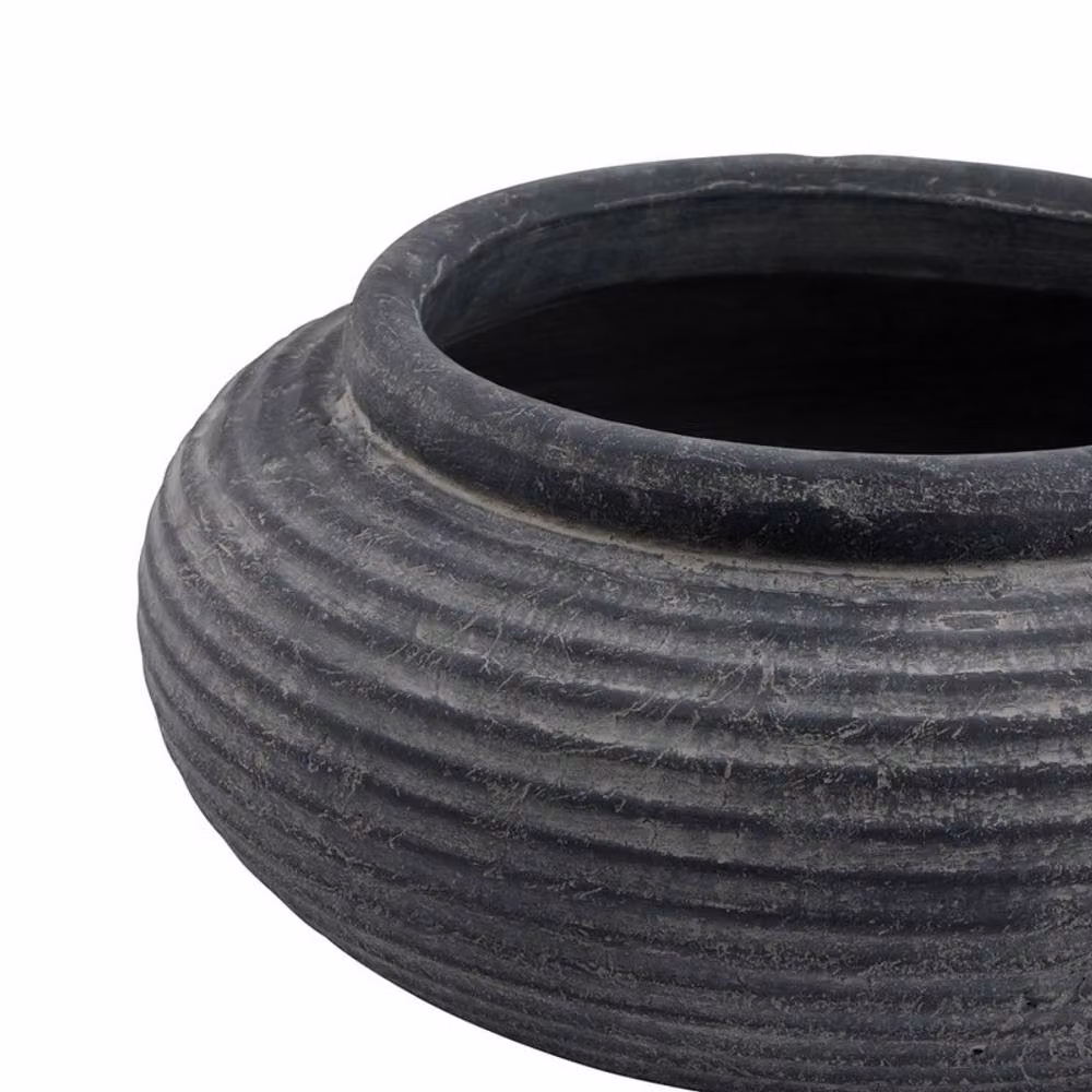 Lemon Pavilion Amalfi Round Ribbed Ceramic Planter, Grey, W: 41 cm, D: 41 cm, H: 19 cm – 2