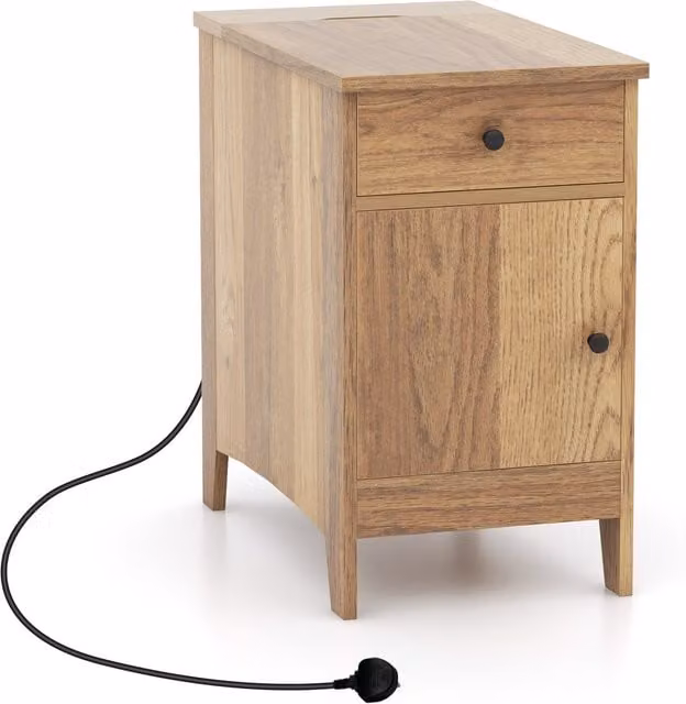 COSTWAY Modern Brown Wood Square End Table with USB Ports