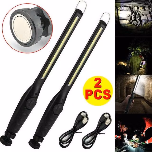NESTLUNE 2-Piece Rechargeable COB LED Dimmable Work Light in Black, W: 25.4 cm – 1