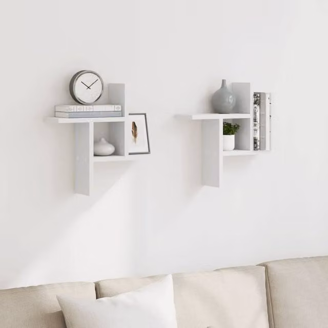 Berkfield Home Durable Wall Mounted Shelves, 2 Pack, White, W/D/H: 38 x 12 x 38 cm