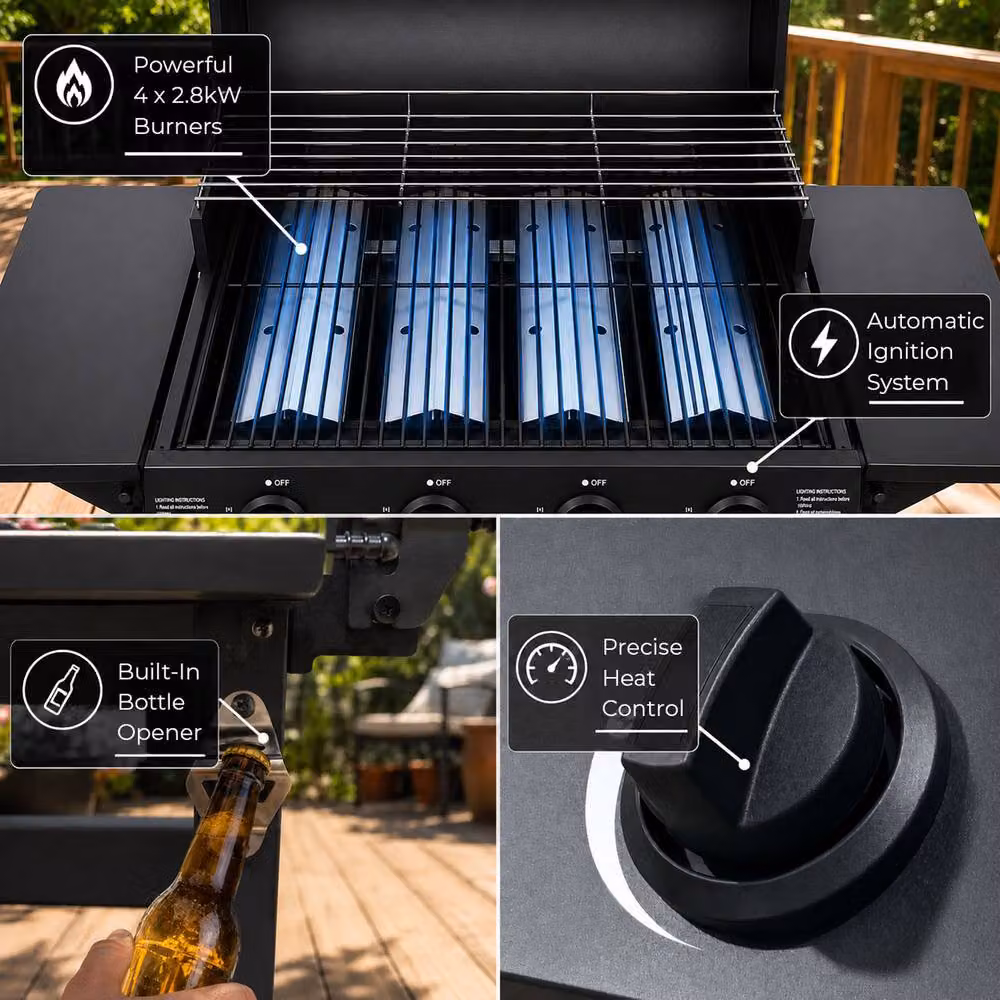 Neo 4 Burner Stainless Steel Gas BBQ Grill with Warming Rack in Black W/D/H: 118 x 103 x 47 cm – 2