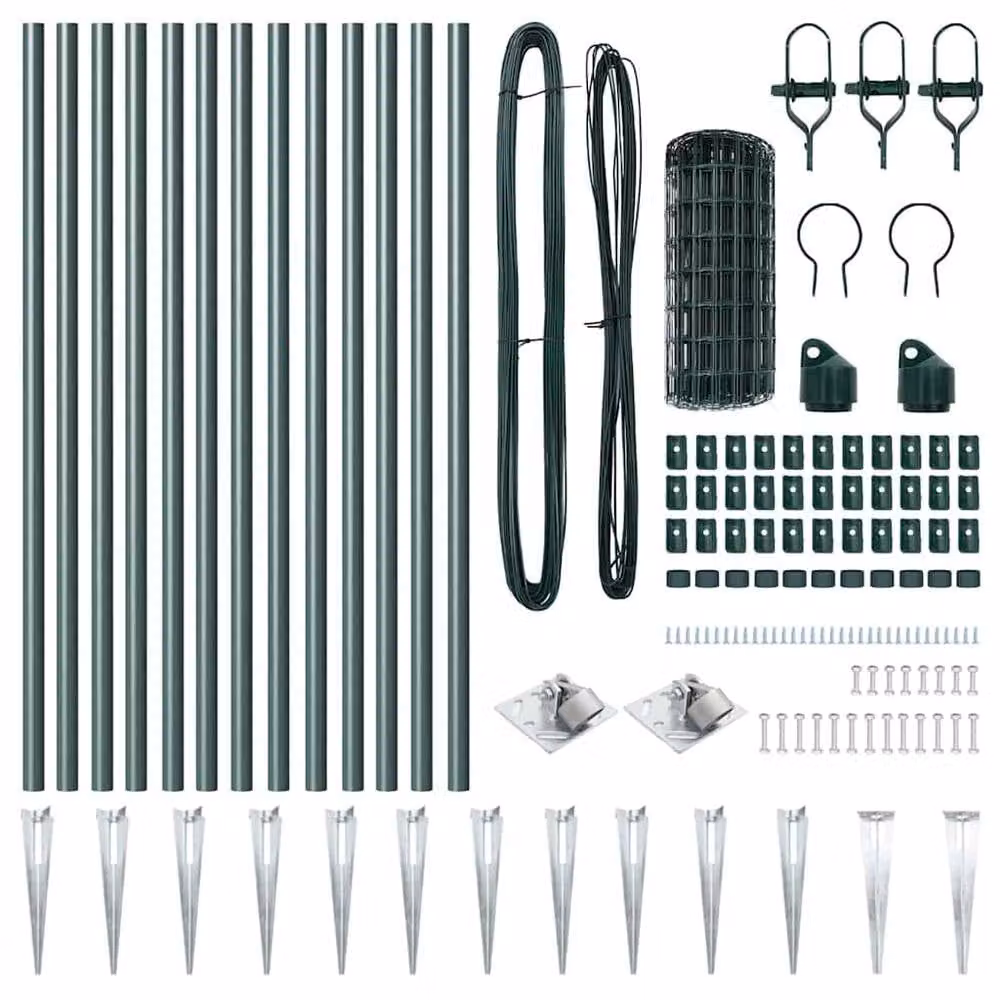 Berkfield Home Green Euro Fence with 13 Spike Posts, Galvanised Steel, Green, W: 25 m, H: 0.8 m – 4