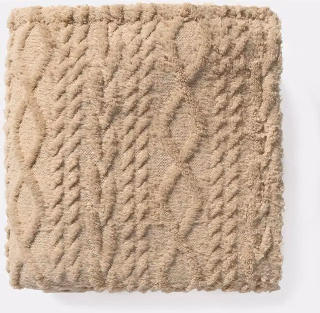 OHS Cable Knit Family Throw in Beige and Multicolour
