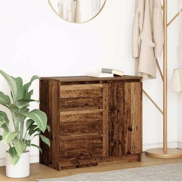 Berkfield Home Rustic Sideboard with Drawer in Brown, W/D/H: 71 x 35 x 65 cm – 1