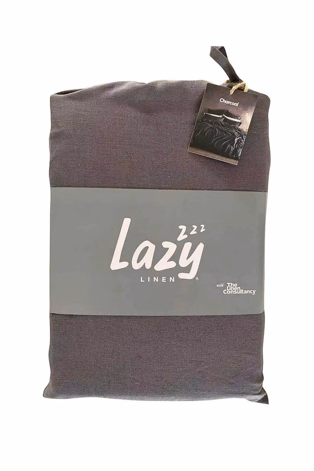 Lazy Linen Charcoal Grey Linen Bedding Bundle including Duvet Cover, Pillowcase Pair and Fitted Sheet, Size: King (180 x 200 cm) – 2
