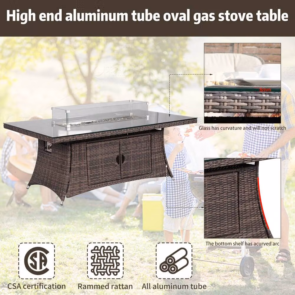 Direct Wicker 6-Seat Rattan Rectangular Fire Pit Dining Table in Brown, W/D/H: 180 x 72 x 72 cm – 3