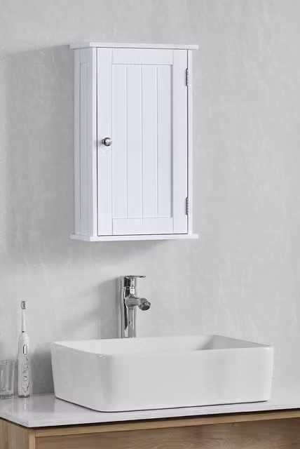 Home Discount Bath Vida Priano White 1 Door Wall Mounted Bathroom Cabinet with Internal Shelves W/D/H: 50 x 30 x 14 cm