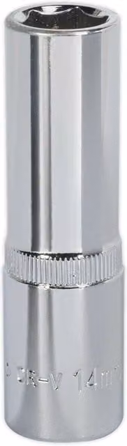 Loops 14mm Deep Drive Socket 1/2 inch Square Drive Forged Chrome Vanadium Steel in Silver
