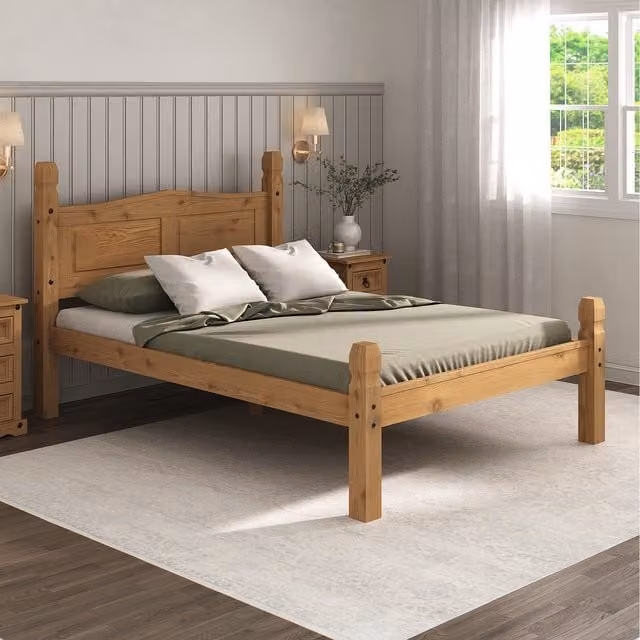 Mews Corona Canopy Bed Frame in Brown Waxed Pine, 140 x 200 cm