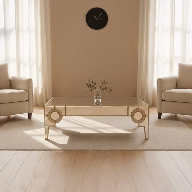 Orsina Art Deco Geometric Coffee Table in Gold and Black with Glass Top, W/D/H: 120 x 70 x 46 cm – 1