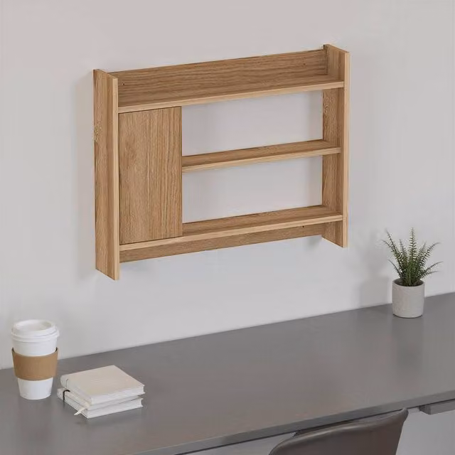 Decortie Fleet Wall-Mounted Shelf Unit with Cabinet in Brown – 1