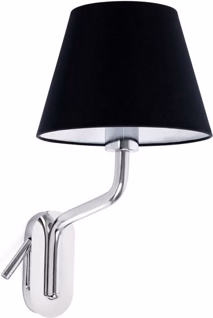 Eterna Adjustable Modern Wall Reading Lamp with Black Fabric Shade and Chrome Finish