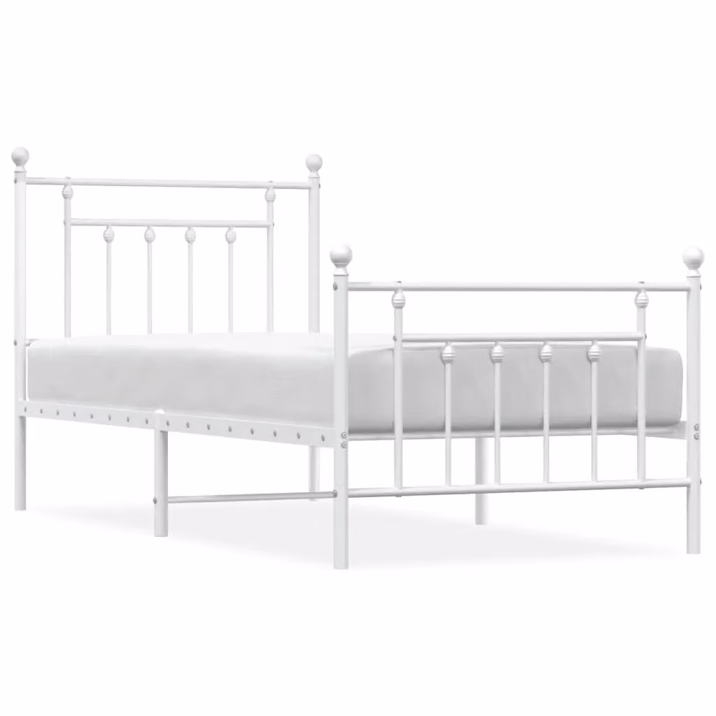 Berkfield Home Metal Bed Frame with Headboard and Footboard in White, 90 x 200 cm – 2