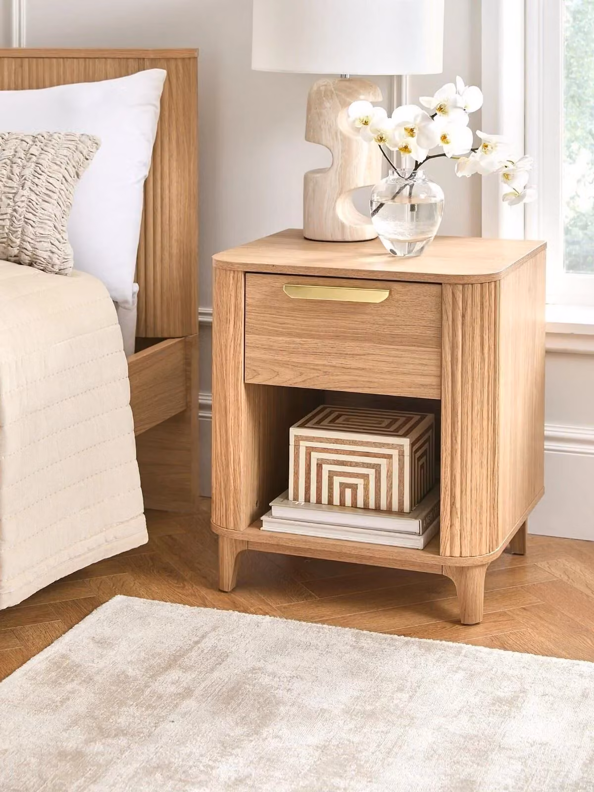 Very Home Carina 1 Drawer Bedside Chest in Brown and Gold, W/D/H: 43 x 50 x 60 cm
